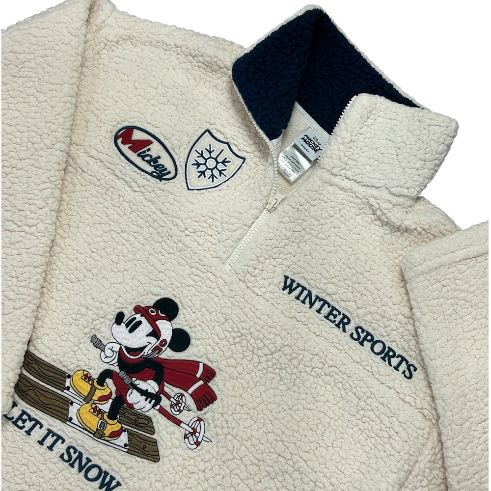 Disney Mickey Mouse Winter Sports Sherpa Fleece Quarter Zip Pullover WinterWhite